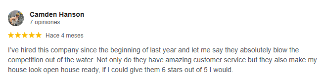 Customer review praising San Diego house cleaning company