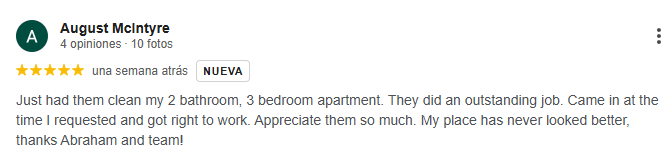 5-star review for San Diego house cleaning apartment service 3